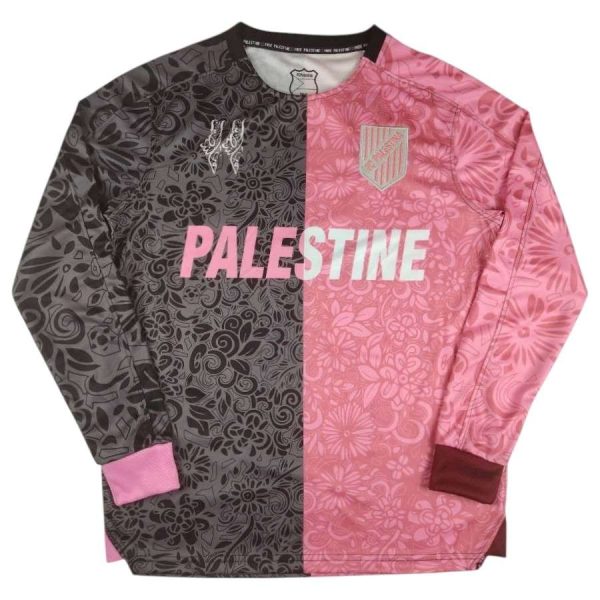 Maillot Edition Speciale FC Palestine Motifs Floraux Rose-Noir Manches Longues