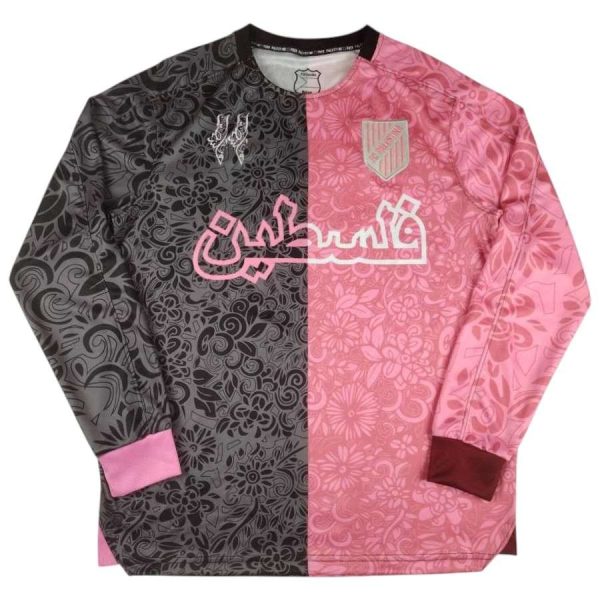 Maillot Edition Speciale FC Palestine Motifs Floraux Rose-Noir Manches Longues Arabe