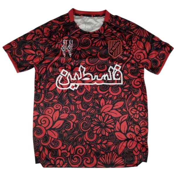 Maillot Edition Speciale FC Palestine Motifs Floraux Rouge Foncé Arabe
