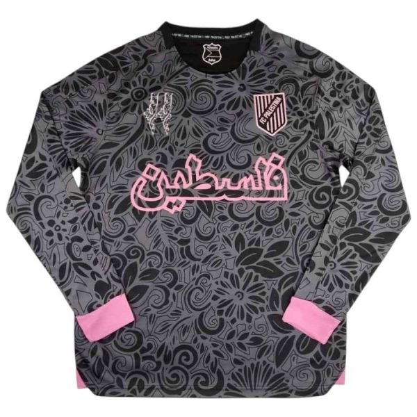 Maillot Edition Speciale Palestine Motifs Floraux Noir Manches Longues Arabe