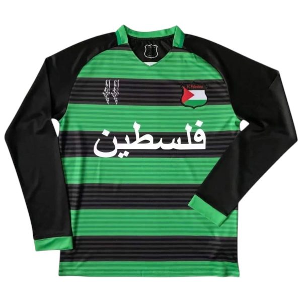 Maillot Palestine Edition Speciale Rayure Vert Noir 2024 2025 Manches Longues
